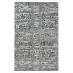 3'x5'1" Gray, Modern Design, Hand Spun Undyed Natural Wool, Hand Knotted, Rug