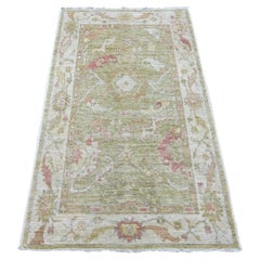 3'x5'1" Grün Reine Wolle Afghan Angora Oushak mit Leaf Design Hand geknüpft Teppich
