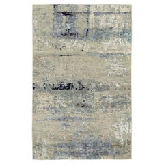 Tappeto 3'x5'1" avorio con design astratto in lana e seta annodato a mano