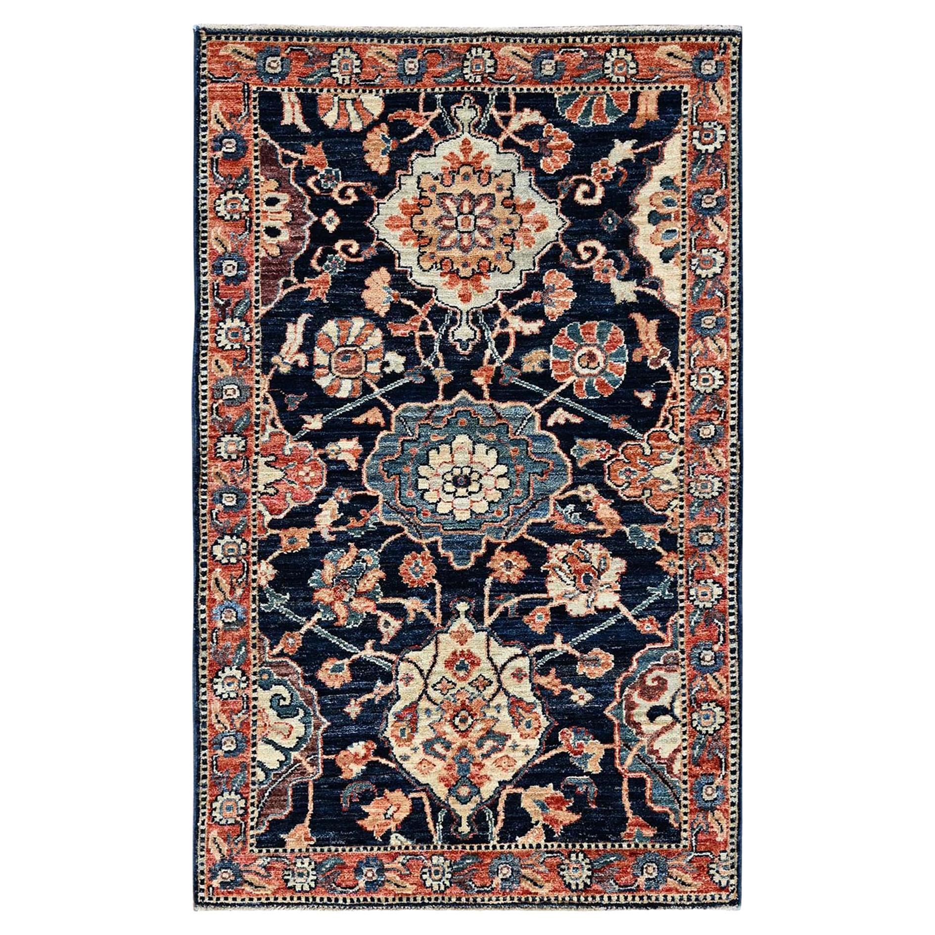 3'x5'1" Midnight Blue Northwest Persian Hand Knotted Soft Wool Oriental Rug