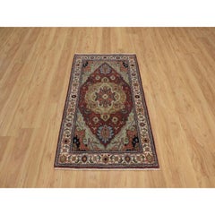 3'x5'1" Red Antiqued Heriz Re-Creation Medallion Design Hand Knotted Wool Rug