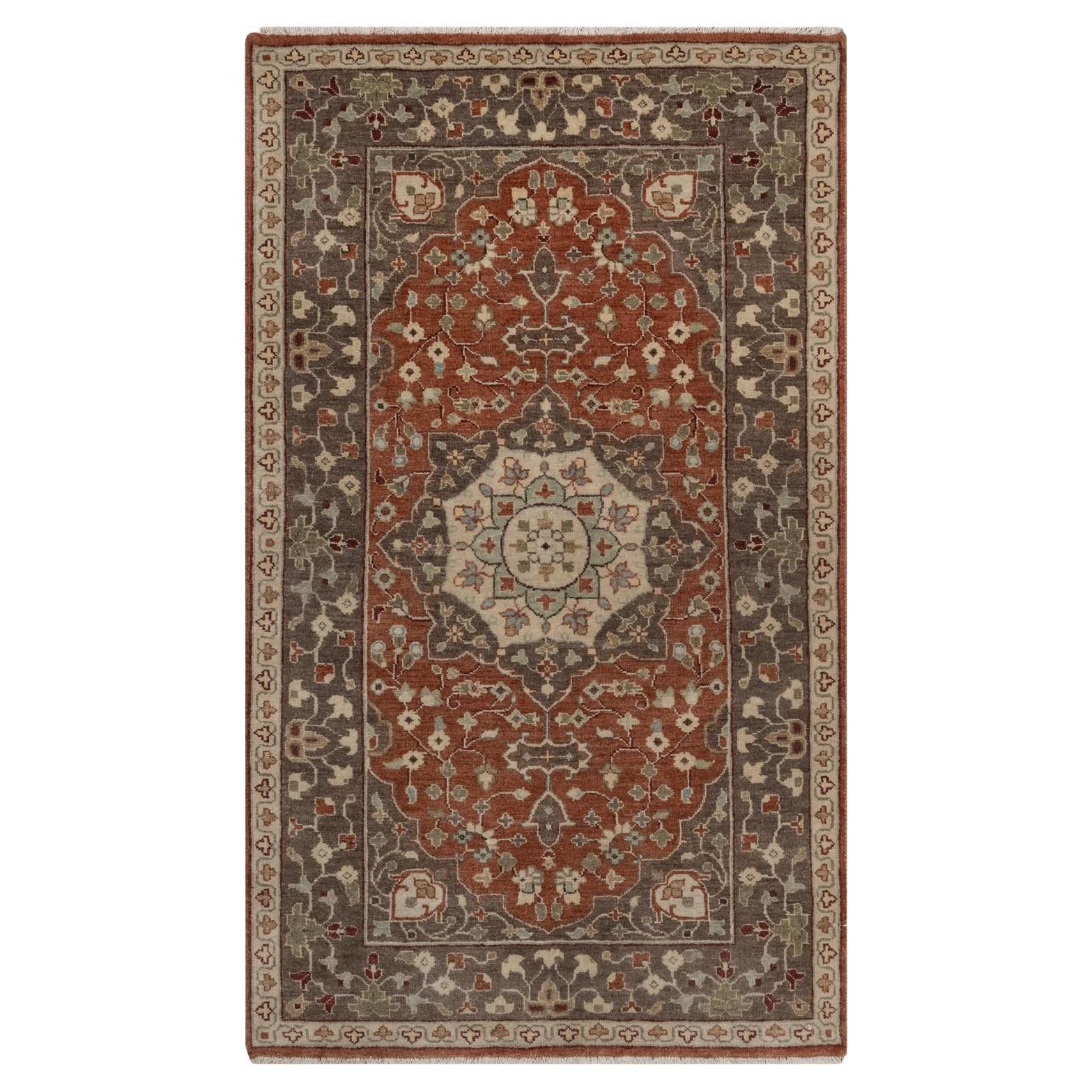3'x5'1" Rust Red Antiqued Tabriz with Haji Jalili Design Hand Knotted Wool Rug For Sale