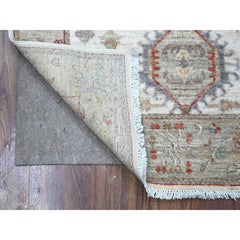 3'x5'1" Snowbound White Karjihooz Design Hand Knotted All Wool Oriental Rug
