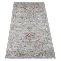 3'x5'1" Stone Gray Peshawar with Bijar Garus Design Pure Wool Hand Knotted Rug