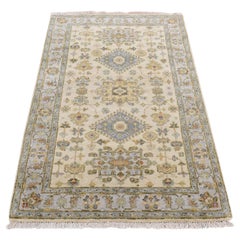 Tappeto Runner in Lana Extra Morbida Bianca annodata a mano con Design/One 3'x5'1"