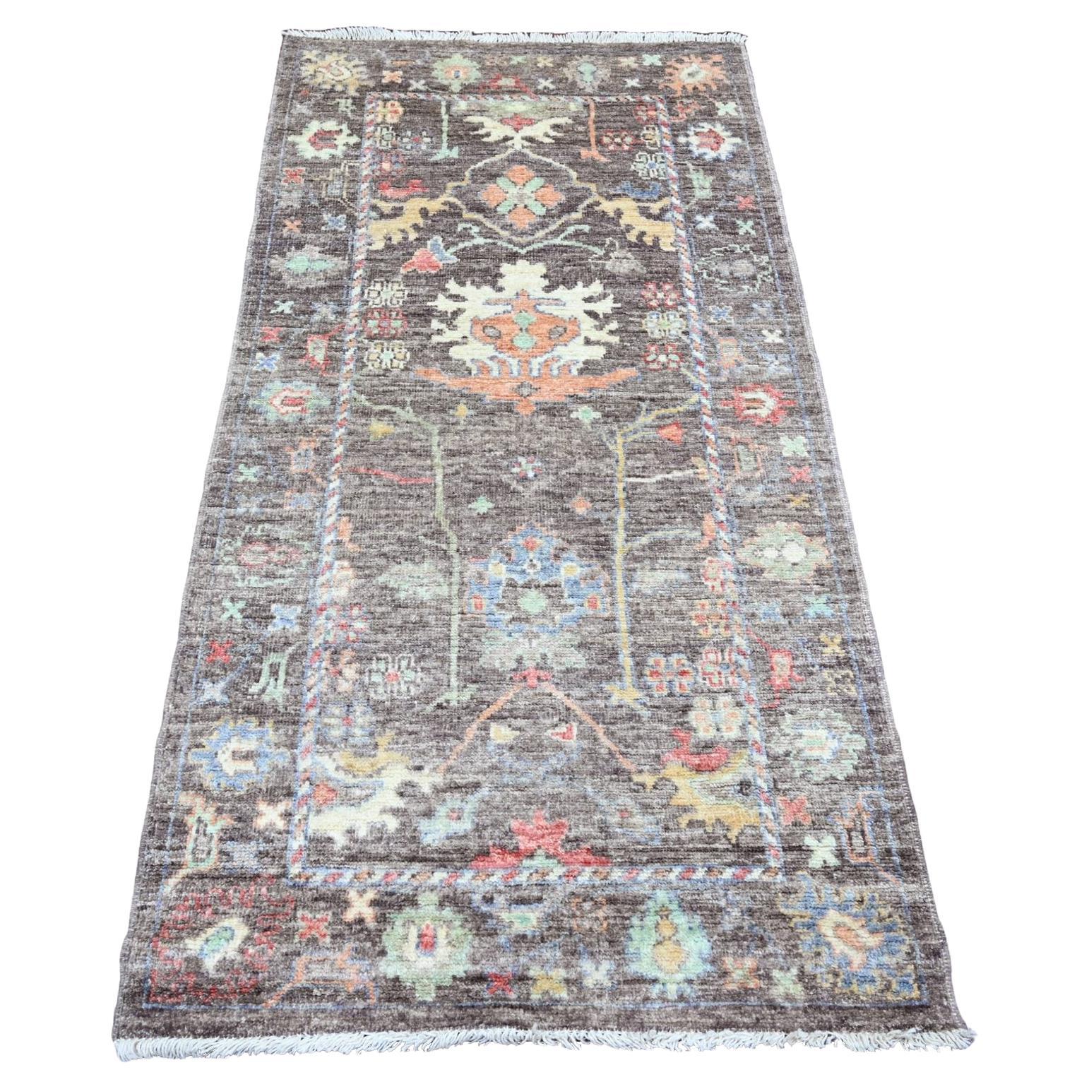 3
x5
10" Brown Afghan Angora Oushak Leaf Design Hand Knotted Wool Oriental Rug