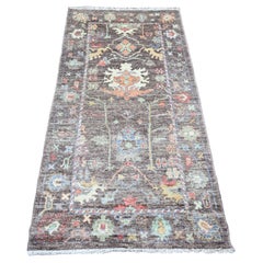 3
x5
10" Brown Afghan Angora Oushak Leaf Design Hand Knotted Wool Oriental Rug