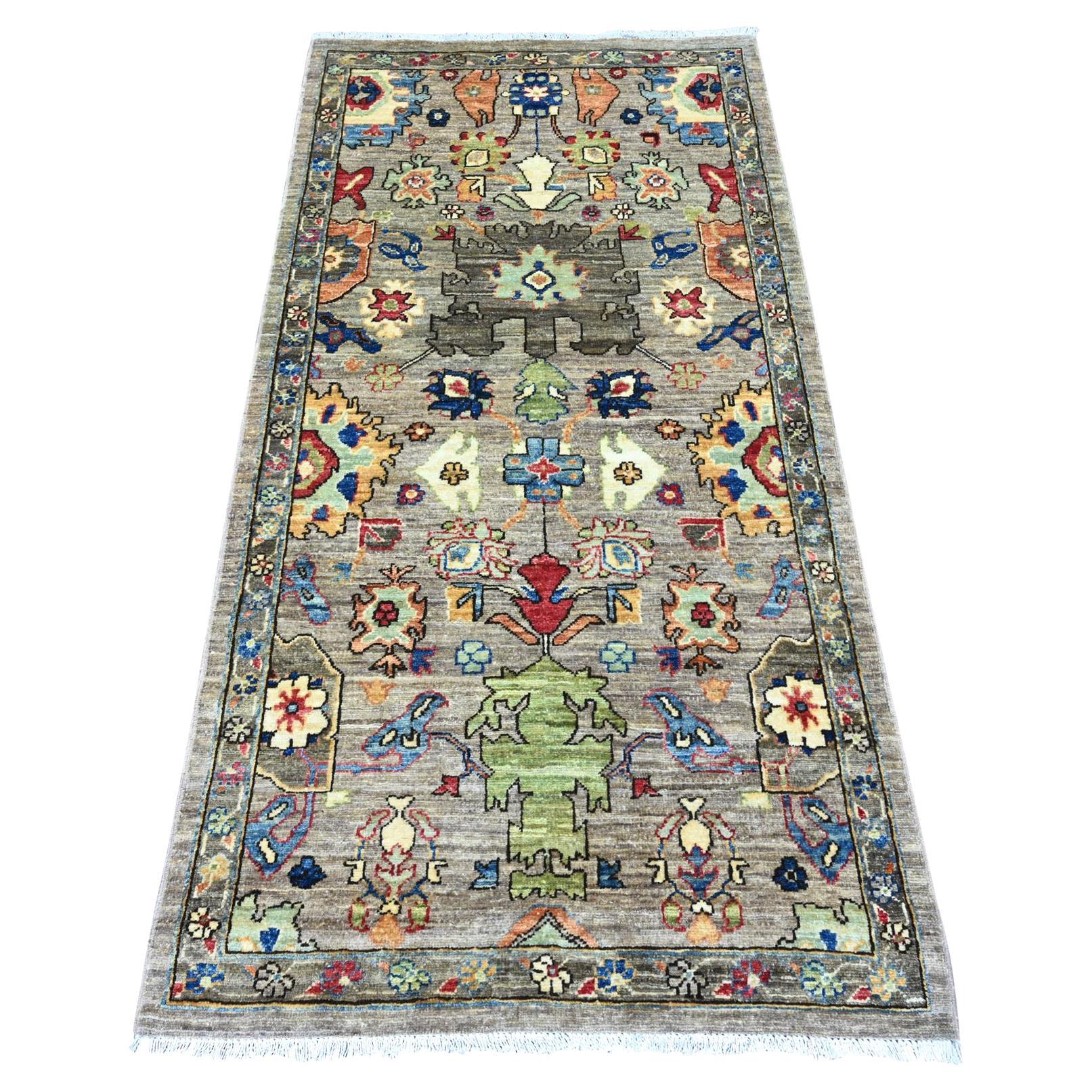 3'x5'10" Gray Afghan Peshawar with Heriz All Over Design Wool Hand Knotted Rug
