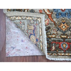 Tappeto da corridoio in lana annodato a mano, 91 x 178 cm, grigio Peshawar con motivo Bijar Garus