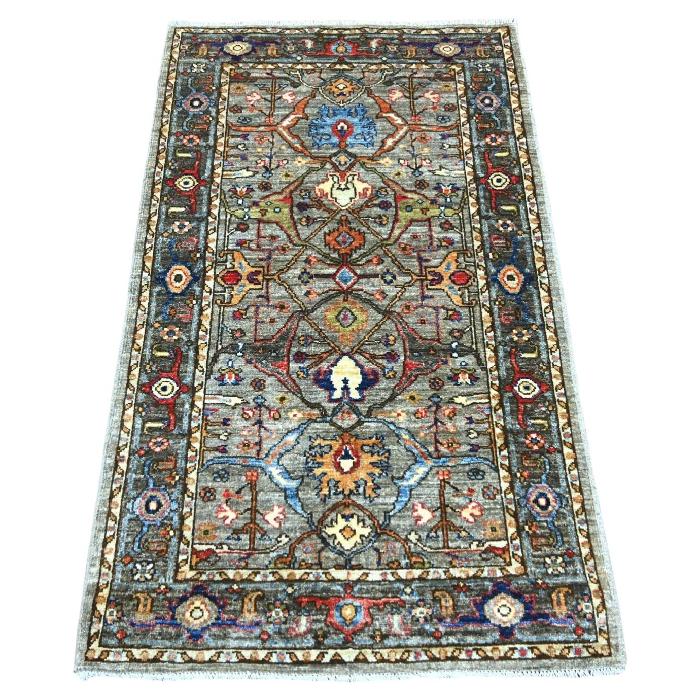 3'x5'10" Gray Peshawar with Bijar Garus Design Hand Knotted Wool Runner Rug