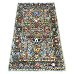 Tappeto da corridoio in lana annodato a mano, 91 x 178 cm, grigio Peshawar con motivo Bijar Garus