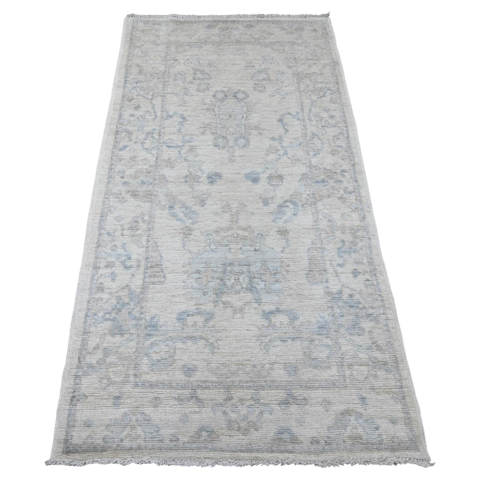3'x5'10" White Hand Knotted Afghan Angora Oushak with All Over Design Wool Rug