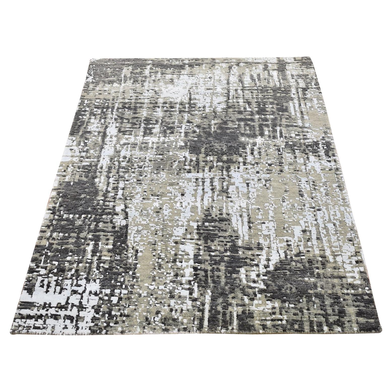 3'x5'2" Abstract Design Wool Denser Weave Castor Gray Persian Knot Rug
