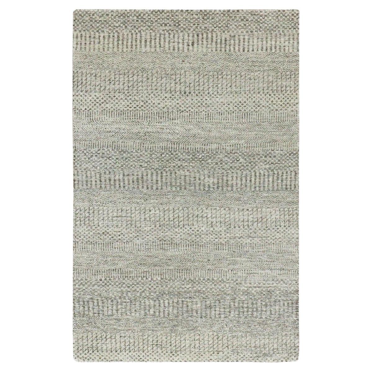 3'x5'2" Amherst Gray Hand Knotted Grass Design Pure Undyed Wool Oriental Rug