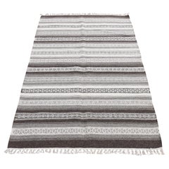 3'x5'2" Battleship Gray, Striped Reversible Kilim, Hand Woven, Flat Weave, Rug