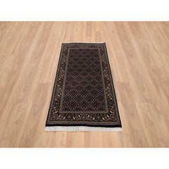 3'x5'2" Black Hand Knotted Wool Herati 175 KPSI Oriental Rug