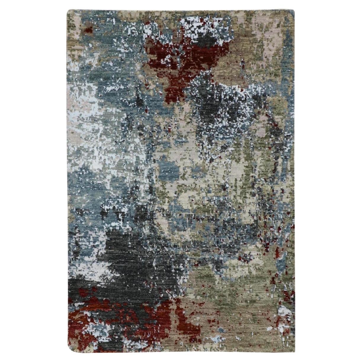 3
x5
2" Blu Grigio, Disegno astratto annodato a mano, Tappeto orientale in pura lana