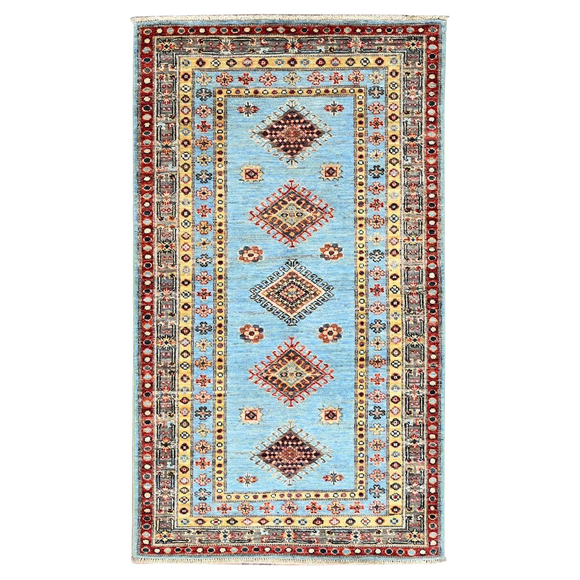 3'x5'2" Blau Hand geknüpft Super Kazak All Over Design Wolle Orientteppich