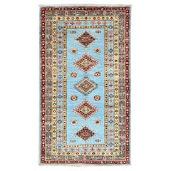 3'x5'2" Blau Hand geknüpft Super Kazak All Over Design Wolle Orientteppich