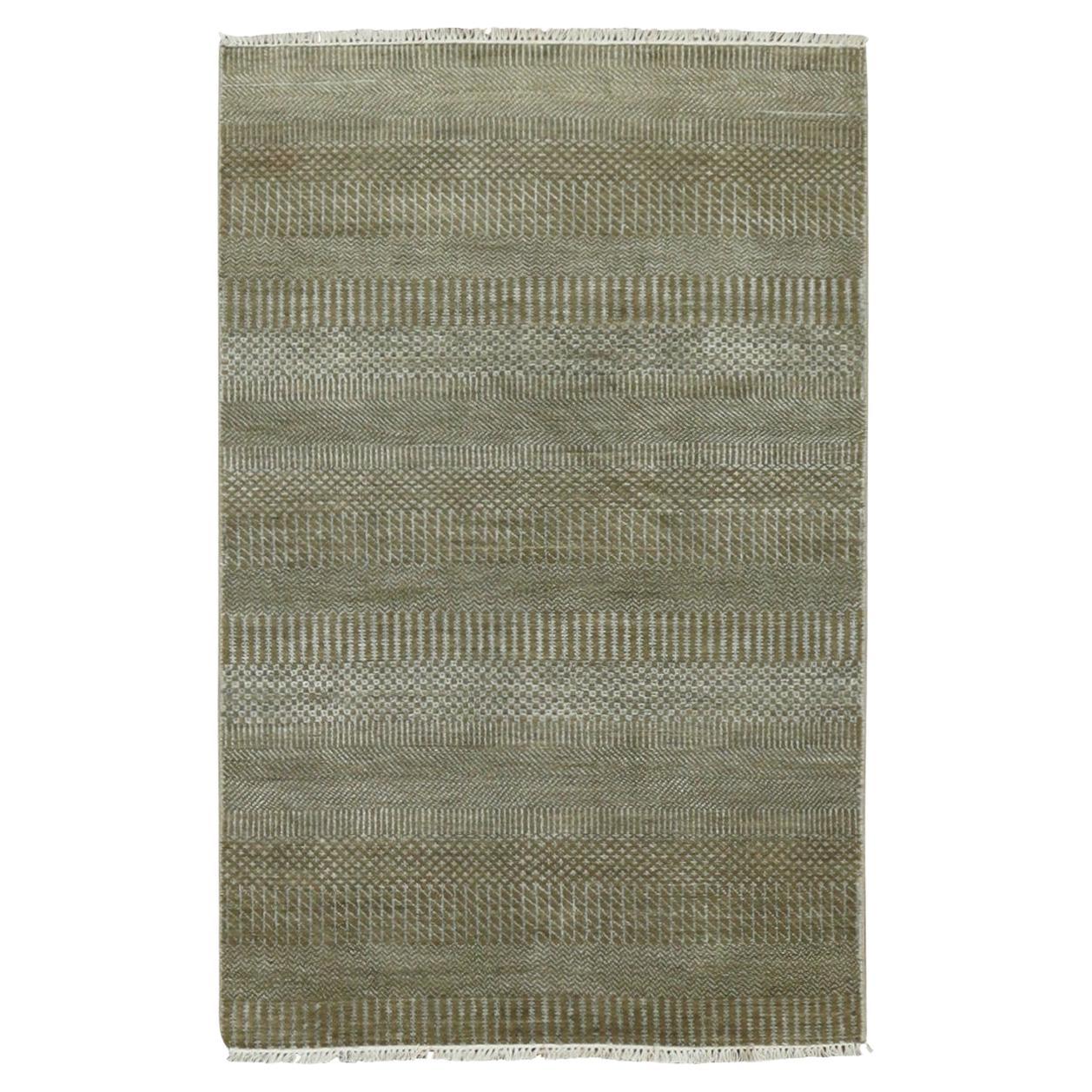 3'x5'2" Golden Brown Wool and Silk Hand Knotted Grass Design Rug
