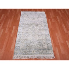 Tappeto orientale 3'x5'2" grigio annodato a mano in pura seta e lana testurizzata di Oushak