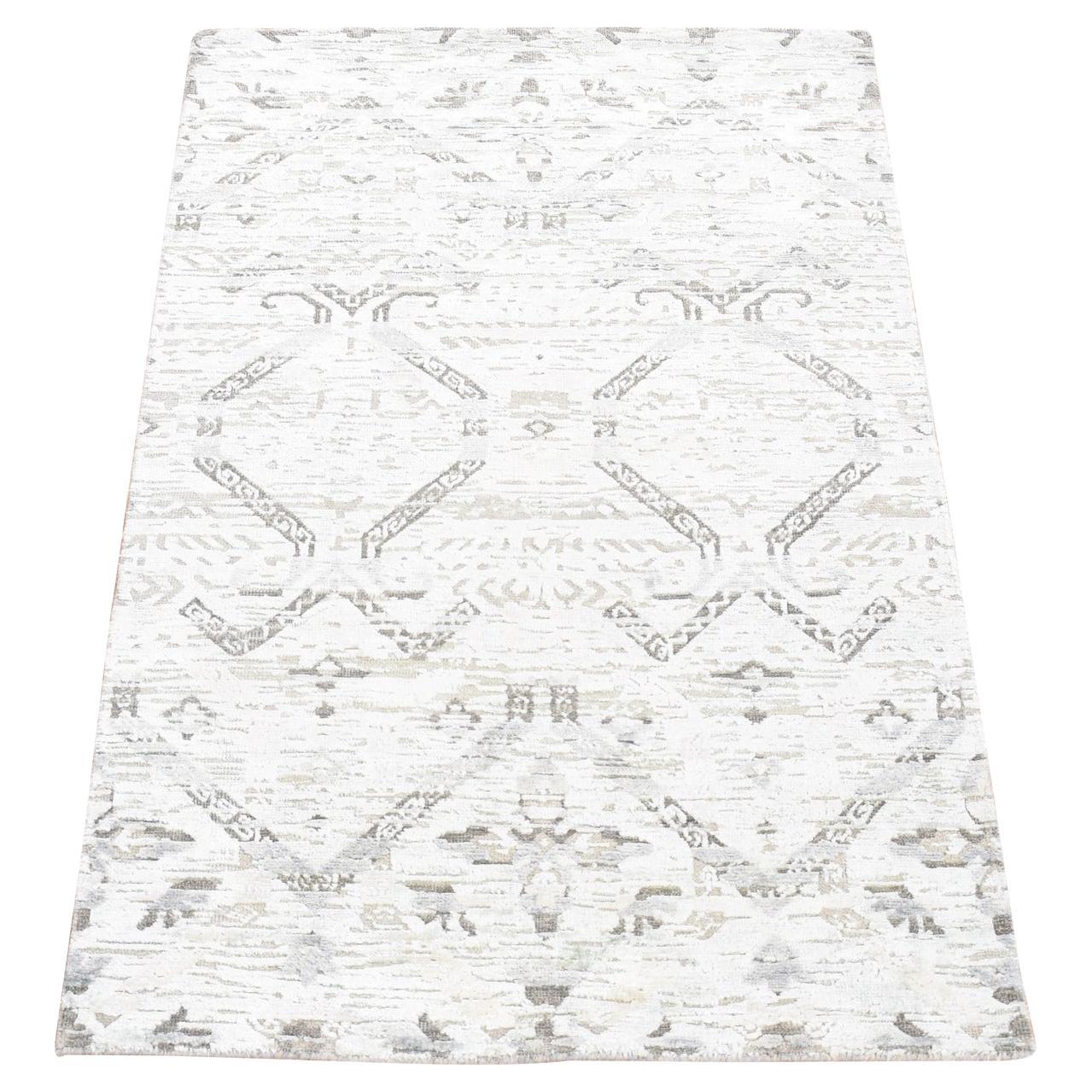 3
x5
2" Grau, Modernes Design Seide und Wolle Handgeknüpft Orientteppich