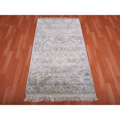 3'x5'2" Gray, Pure Silk And Textured Wool Hand Knotted, Oushak Oriental Rug
