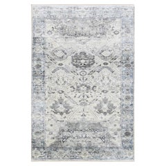 3'x5'2" Gray, Pure Silk And Textured Wool Hand Knotted, Oushak Oriental Rug