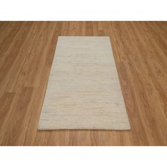 3'x5'2" Ivory Modern Plain Design Lori Buft Gabbeh Hand Knotted Pure Wool Rug