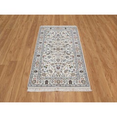 3'x5'2" Ivory Nain with Flower Design 250 KPSI Hand Knotted Wool and Silk Rug