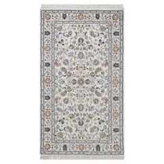3'x5'2" Ivory Nain with Flower Design 250 KPSI Hand Knotted Wool and Silk Rug