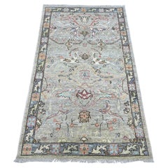 3'x5'2" Light Gray Peshawar with Bijar Garus Design Hand Knotted Pure Wool Rug