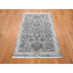 3'x5'2" Light Green Pure Silk With Textured Wool Mughal Design HandKnotted Rug