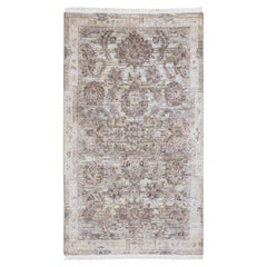 Tapis noué à la main 3'x5'2" Light Green Pure Silk With Textured Wool Mughal Design