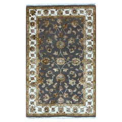 3'x5'2" Magnet Gray Hand geknüpft Wolle und Seide Rajasthan Design Orientteppich