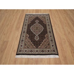 3'x5'2" Midnight Black Tabriz Mahi Hand Knotted 100% Wool Oriental Rug
