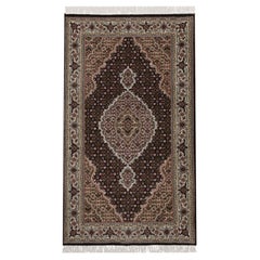3'x5'2" Midnight Black Tabriz Mahi Hand Knotted 100% Wool Oriental Rug