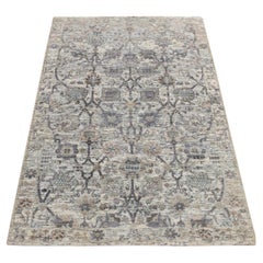 3
x5
2" Blanco Pergamino, Seda con Lana, Diseño Florero Tabriz, Alfombra Anudada a Mano