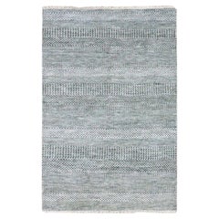3'x5'2" Queen Blue Dye Wool and Silk Hand Knotsted Grass Design Soft Pile Rug (Tapis à poils souples en laine et soie teinte en bleu)