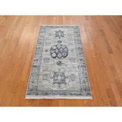 3'x5'2" Spanish Gray Khotan Design Pure Silk with Textured Wool Oriental Rug