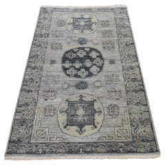 3'x5'2" Spanish Gray Khotan Design Pure Silk with Textured Wool Oriental Rug