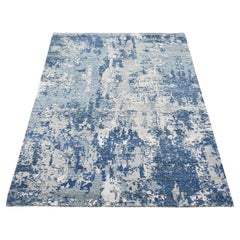 3'x5'3" Blue Oceanic Abstract Design Hi-low Pile Wool & Pure Silk Oriental Rug
