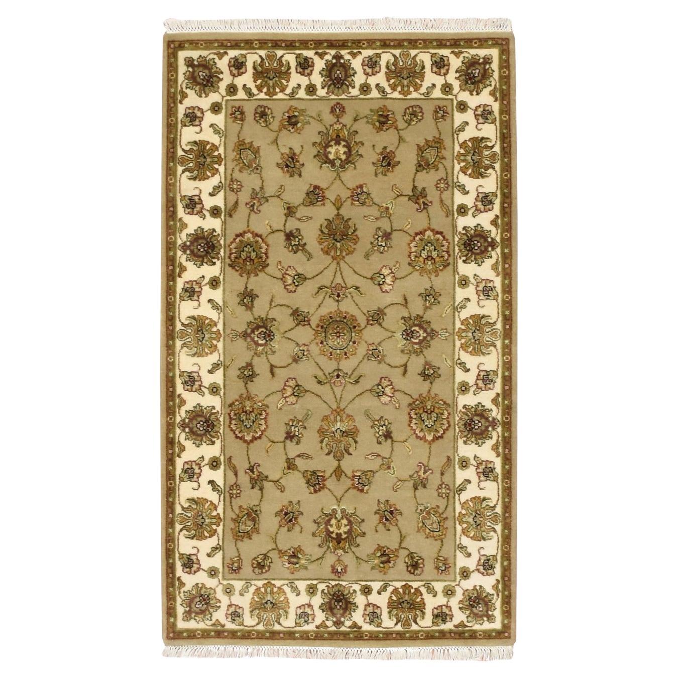 3'x5'3" Braun Rajasthan Blatt Design Hand geknüpft Wolle und Seide Orientteppich