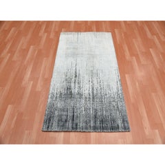 3'x5'3" Gray, Modern Vertical Ombre Design, Silk and Wool Hand Knotted Rug