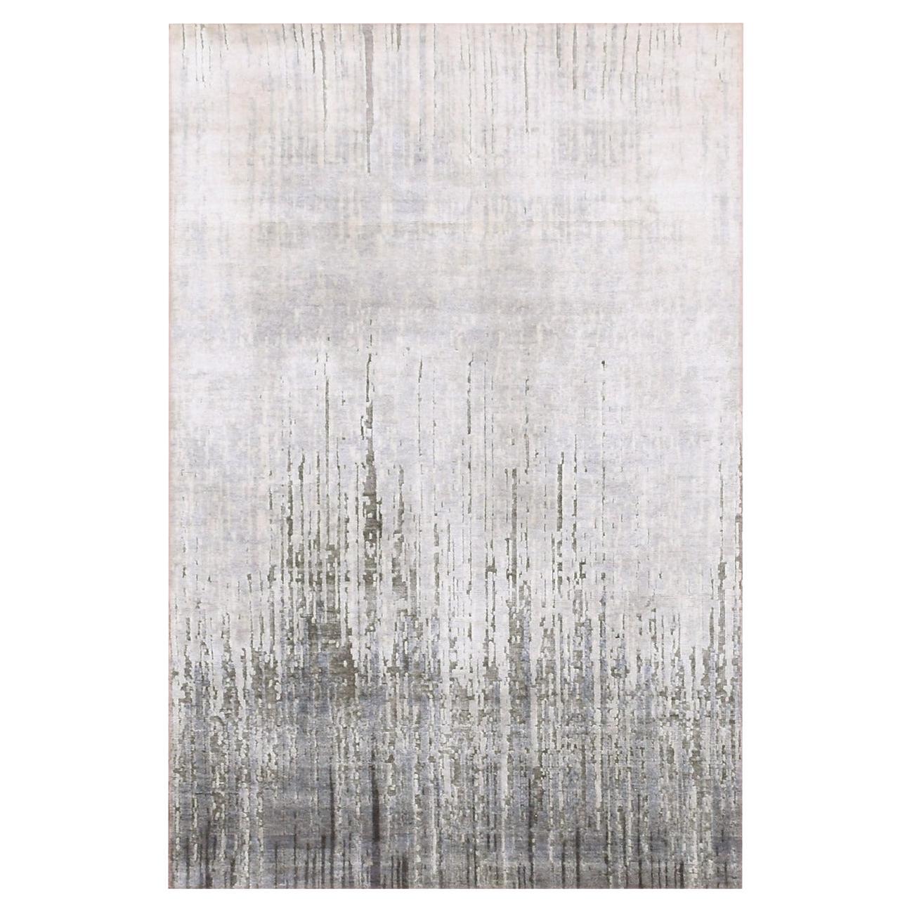 3'x5'3" Grau, Modernes Vertikales Ombre Design, Seide und Wolle Handgeknüpfter Teppich