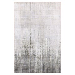 3'x5'3" Grau, Modernes Vertikales Ombre Design, Seide und Wolle Handgeknüpfter Teppich