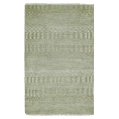 3'x5'3" Light Green Hand Knotted Grass Design Wool and Silk Rug