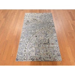 3'x5'3" Light Green THE MAHARAJA Pure Silk Hand Knotted Sampler Oriental Rug