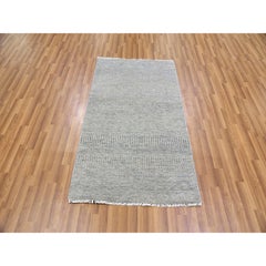 3'x5'3" Perfect Gray Undyed Wool Modern Grass Design Hand Knotted Oriental Rug