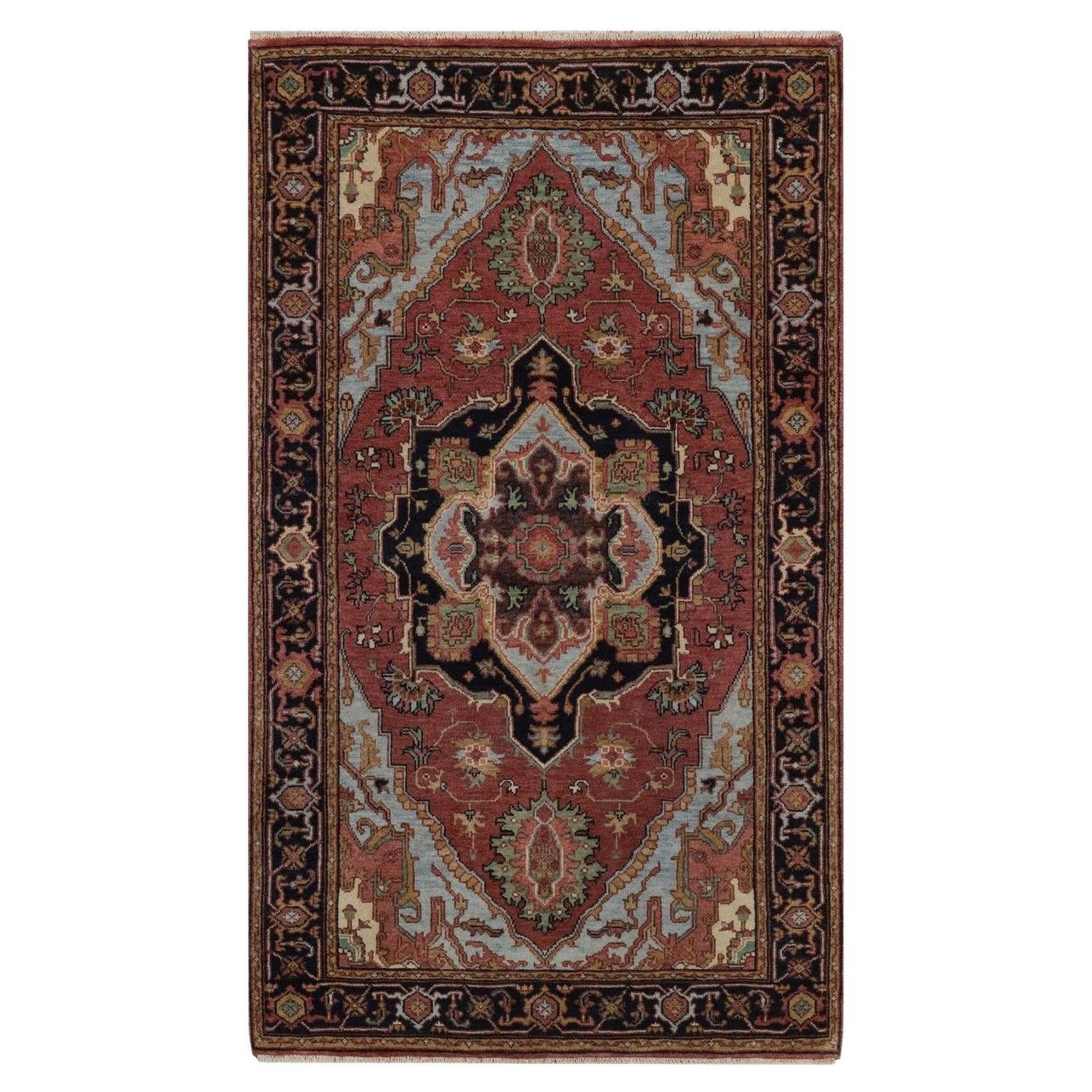 3'x5'3" Red Hand Knotted New Zealand Wool Antiqued Fine Heriz Re-Creation Rug